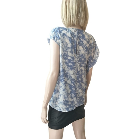 H Halston Blouse Top Asymmetric Draped Flutter Sleeve Tonal Tie Dye Rivier XS-S - Picture 9 of 16